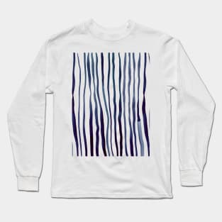 Vertical watercolor lines - indigo Long Sleeve T-Shirt